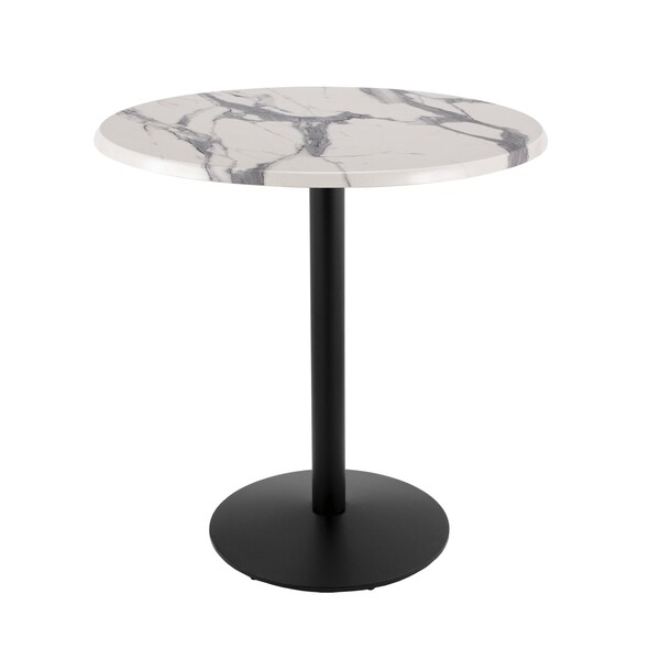 42" Tall OD214 Black Table Base 22" Diameter 36" Diameter White Marble Top by the HollBar Stool Co.